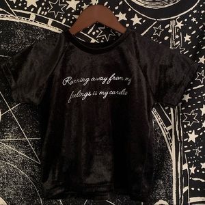 Omighty “Running away from my feelings” velvet top